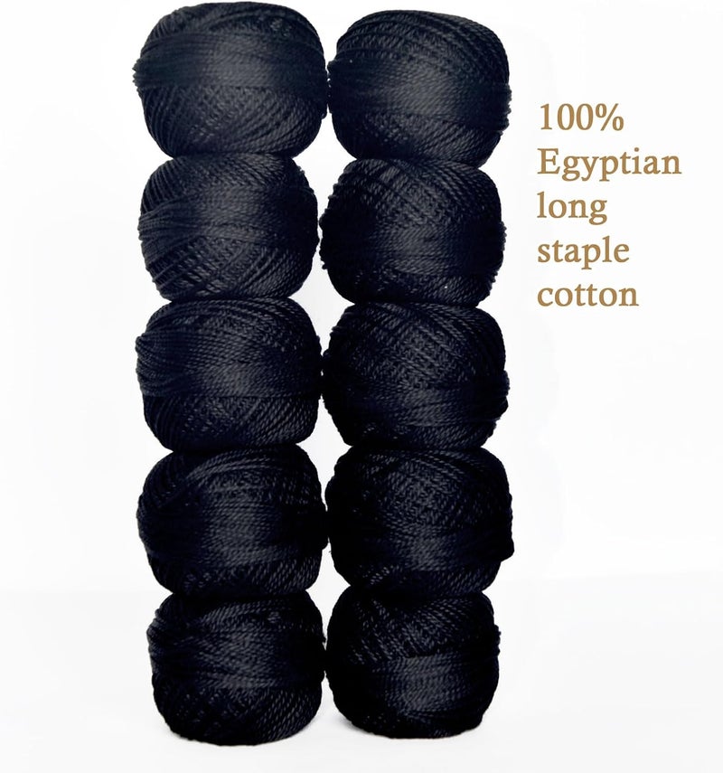 colored bird Double Mercerized Egyptian Long Staple Cotton Pearl Thread Ball 10 Grams Rainbow Color Embroidery Thread 10 Balls per Box for Crochet Hardanger Cross Stitch Hand Embroidery,Black - Image 2
